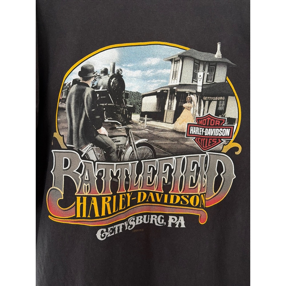 Harley Davidson T Shirt Mens 2XL Black VTG 2006 Gettysburg Battlefield Hog Biker